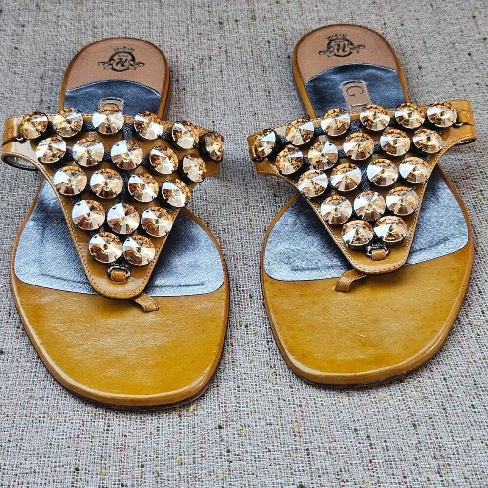 Gina Women Sandal Flat Mustard Yellow patent Leather Upper Made England Size 6